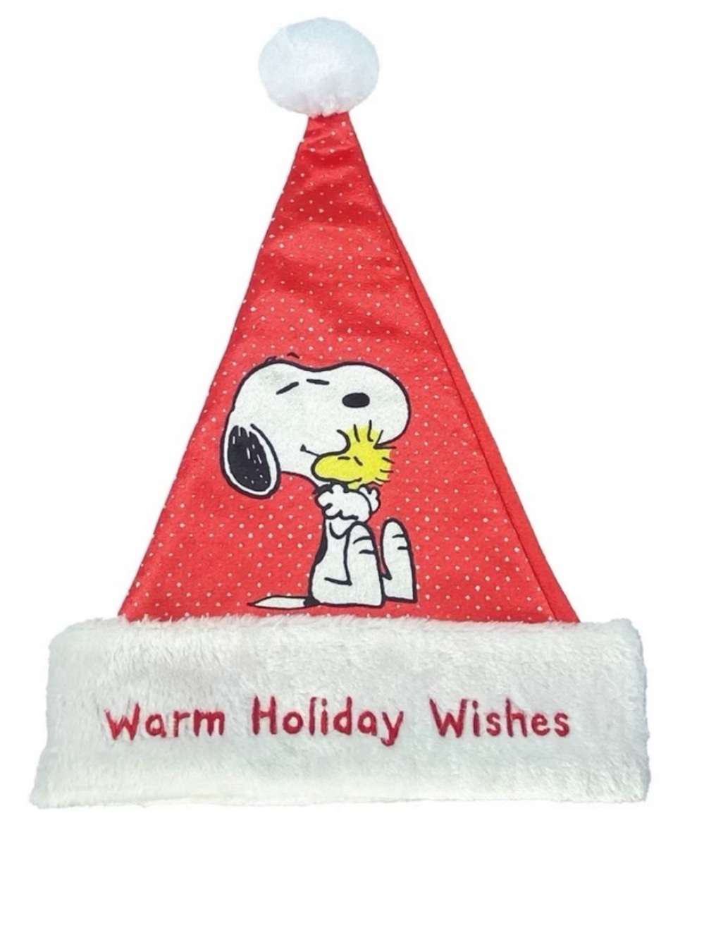 NWT PEANUTS Snoopy & Woodstock Warm Holiday Wishes Red Santa Hat Size OS